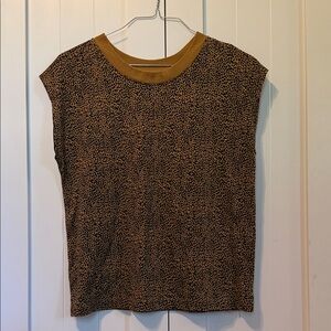 LOFT Leopard-Print Cap-Sleeve Tank with Mustard Neckline